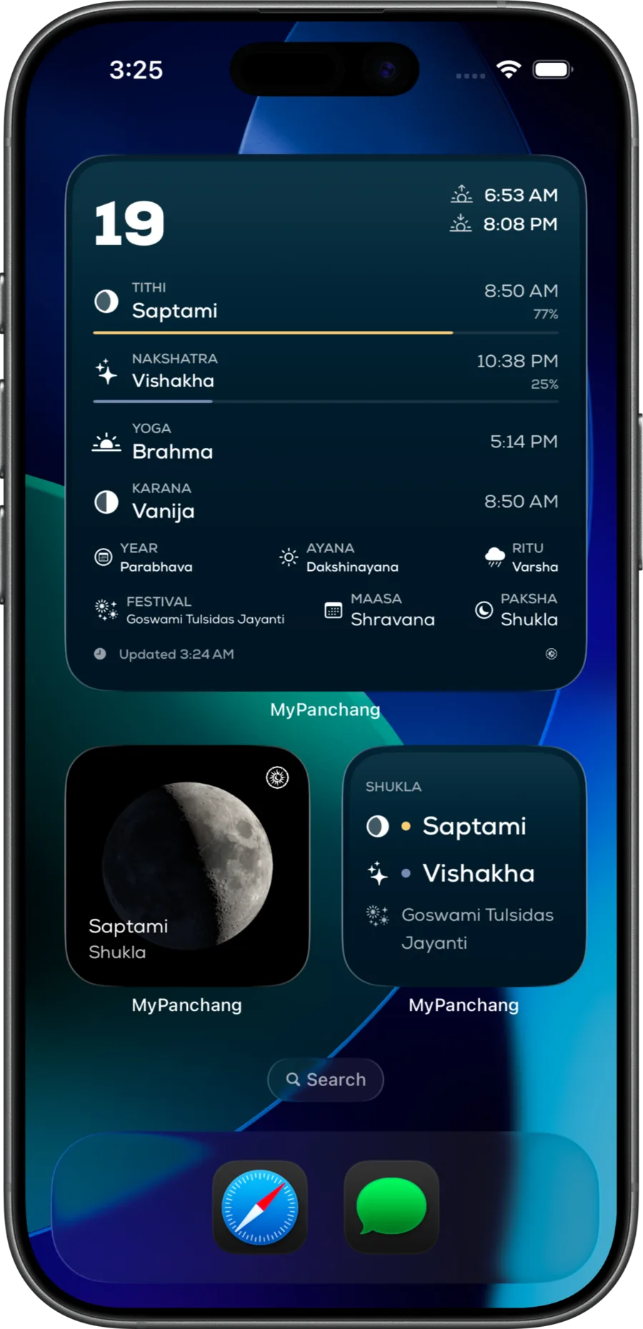 MyPanchang widgets on an iPhone home screen
